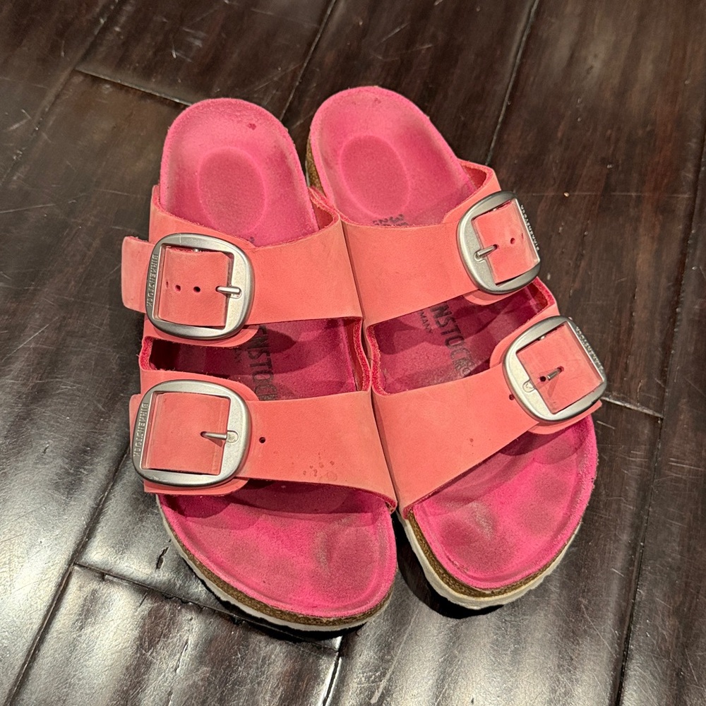 Birkenstock Arizona Sandals Pink Silver Big Buckle Sandals size 38